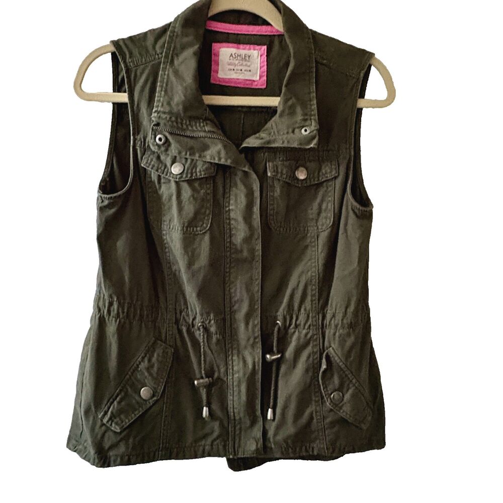 Ashley by 26 International Utility Vest Jacket Green Womens Sz M Outerwear